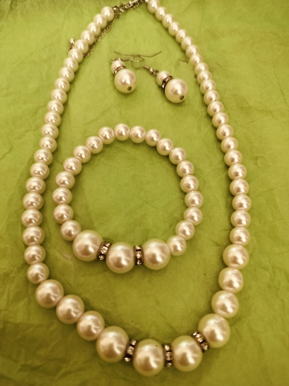 Classic Pearl Jewelry Set - Ivory Pearl Necklace, Bracelet & Earrings